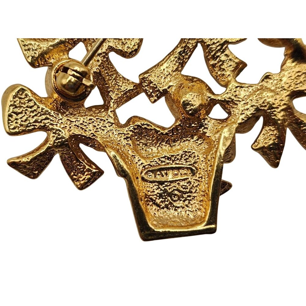 Vintage Avon Signed Gold Christmas Tree Brooch Blue AB Rhinestones Holiday Pin - Picture 5 of 5